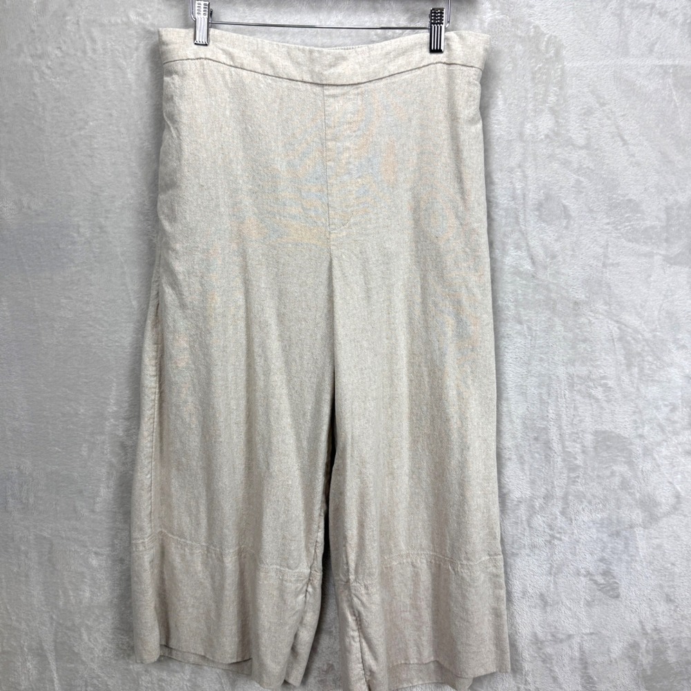 GAP Linen Blend Flax Wide Leg Crop Pants Beige Womens Medium pullon Coastal chic
